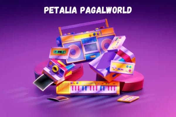 A vibrant illustration of a digital platform with icons of music notes, film reels, and digital downloads, symbolizing the diverse entertainment content available on Petalia Pagalworld.