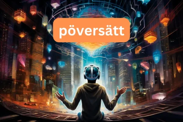 översätt: Futuristic scene of a globe with diverse cultures connecting through digital devices, symbolizing global communication and translation